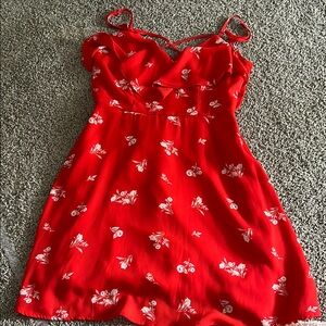 Red Floral Dress with Spaghetti Straps